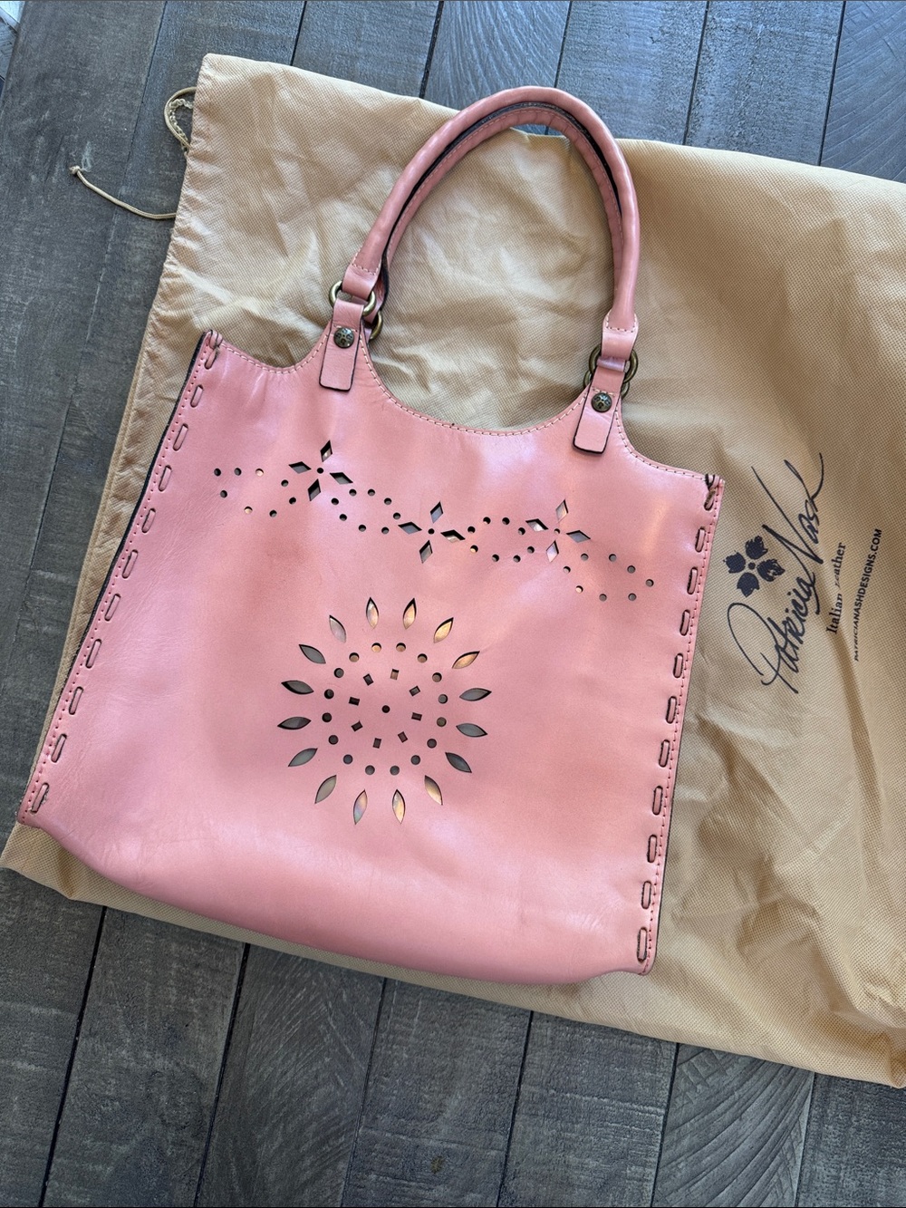 Patricia Nash Pink Leather Laser-Cut Tote